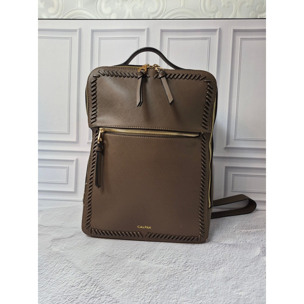CALPAK Kaya Brown Synthetic Leather Laptop Backpack 15" Padded Partitions